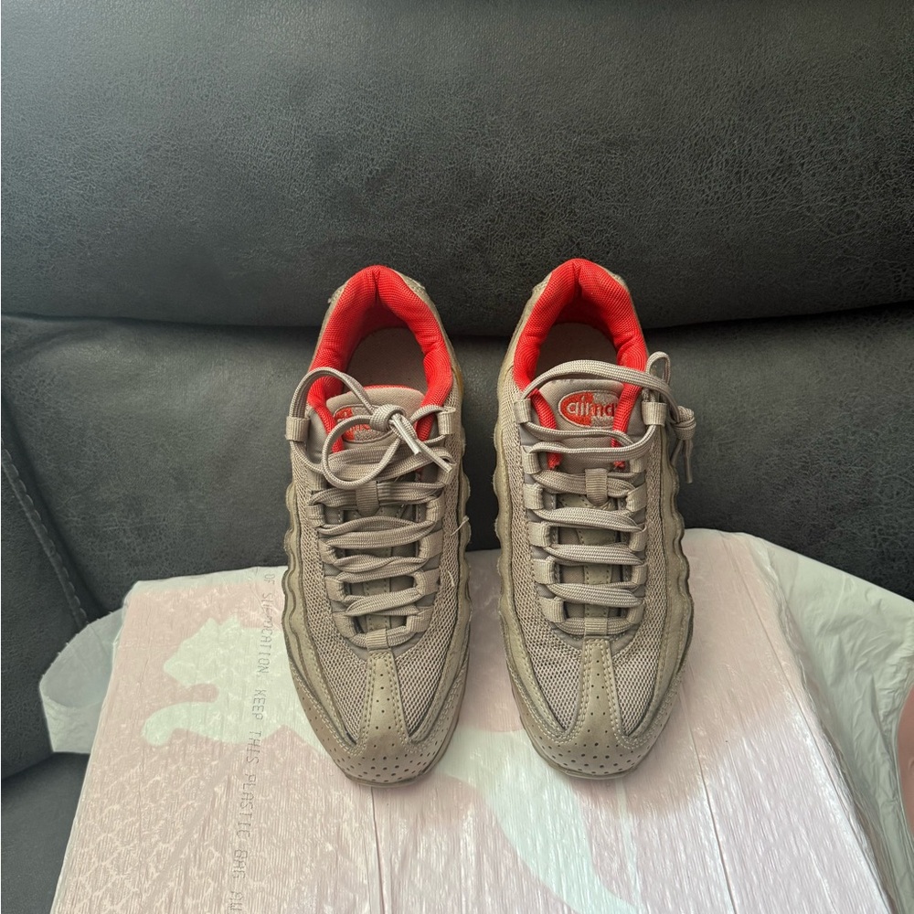 Nike Beige Suede Sneakers with Red Interior